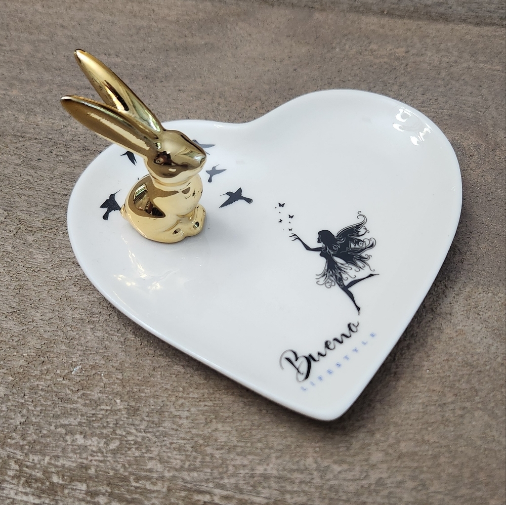 Bueno Gold and White Heart-Shaped Trinket Dish